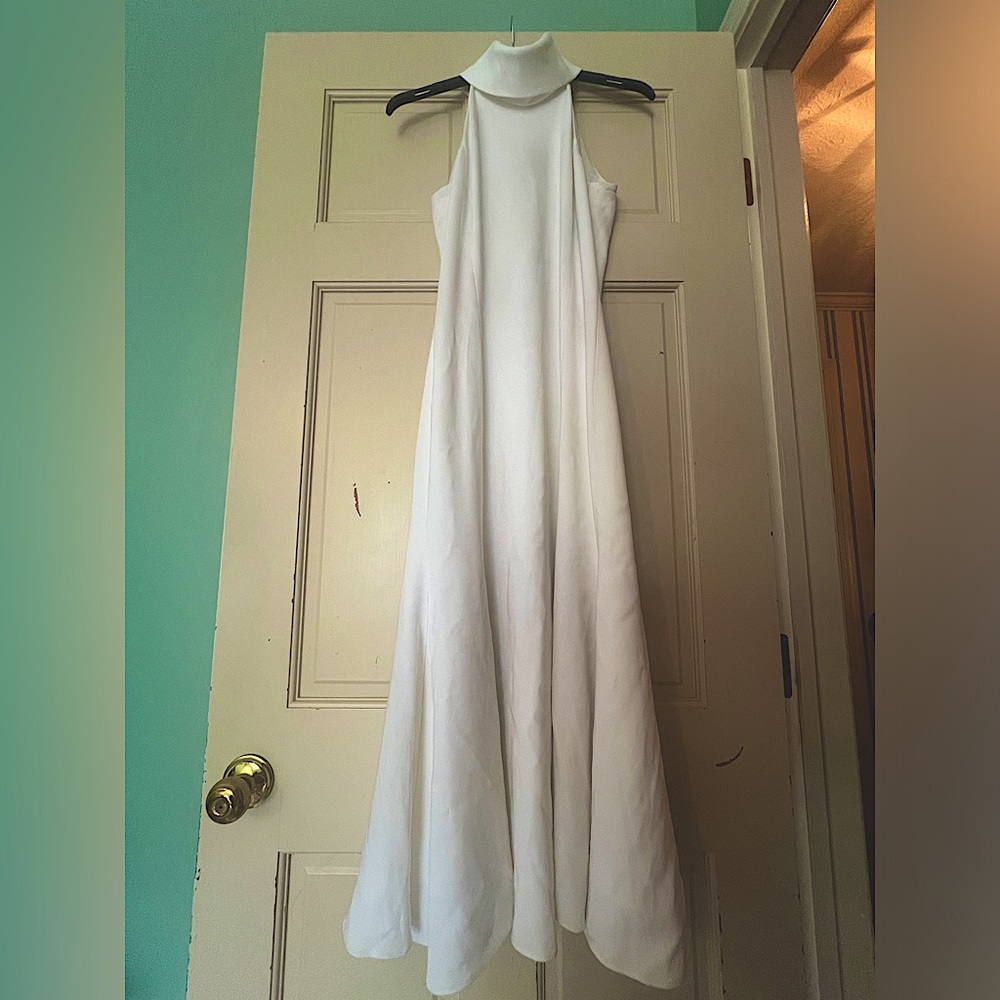 Worth New York midi white bridal event dress with collar halter neck and flare